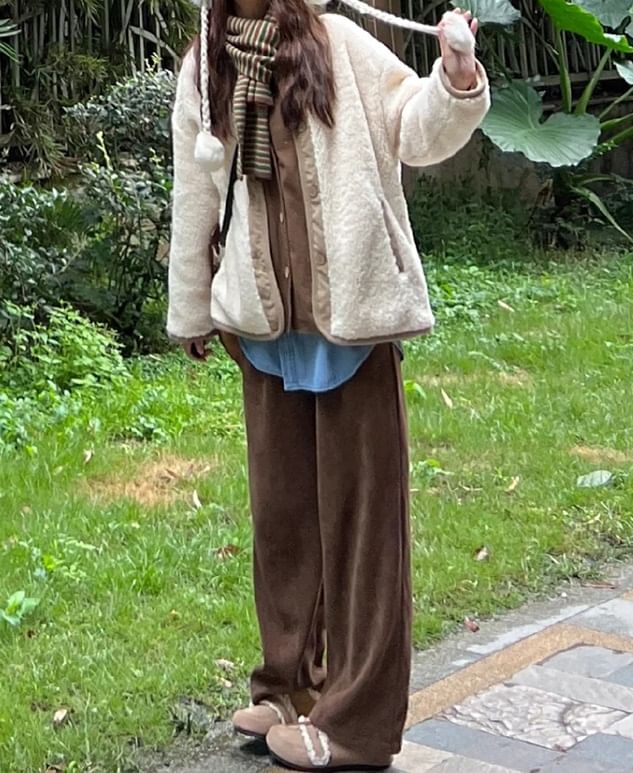 evanesce - Corduroy broek met hoge taille en trekkoord en wijde pijpen