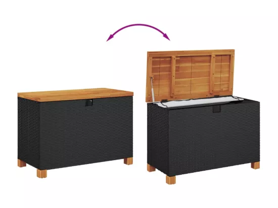 Boîte de rangement de jardin noir résine tressée bois d'acacia
