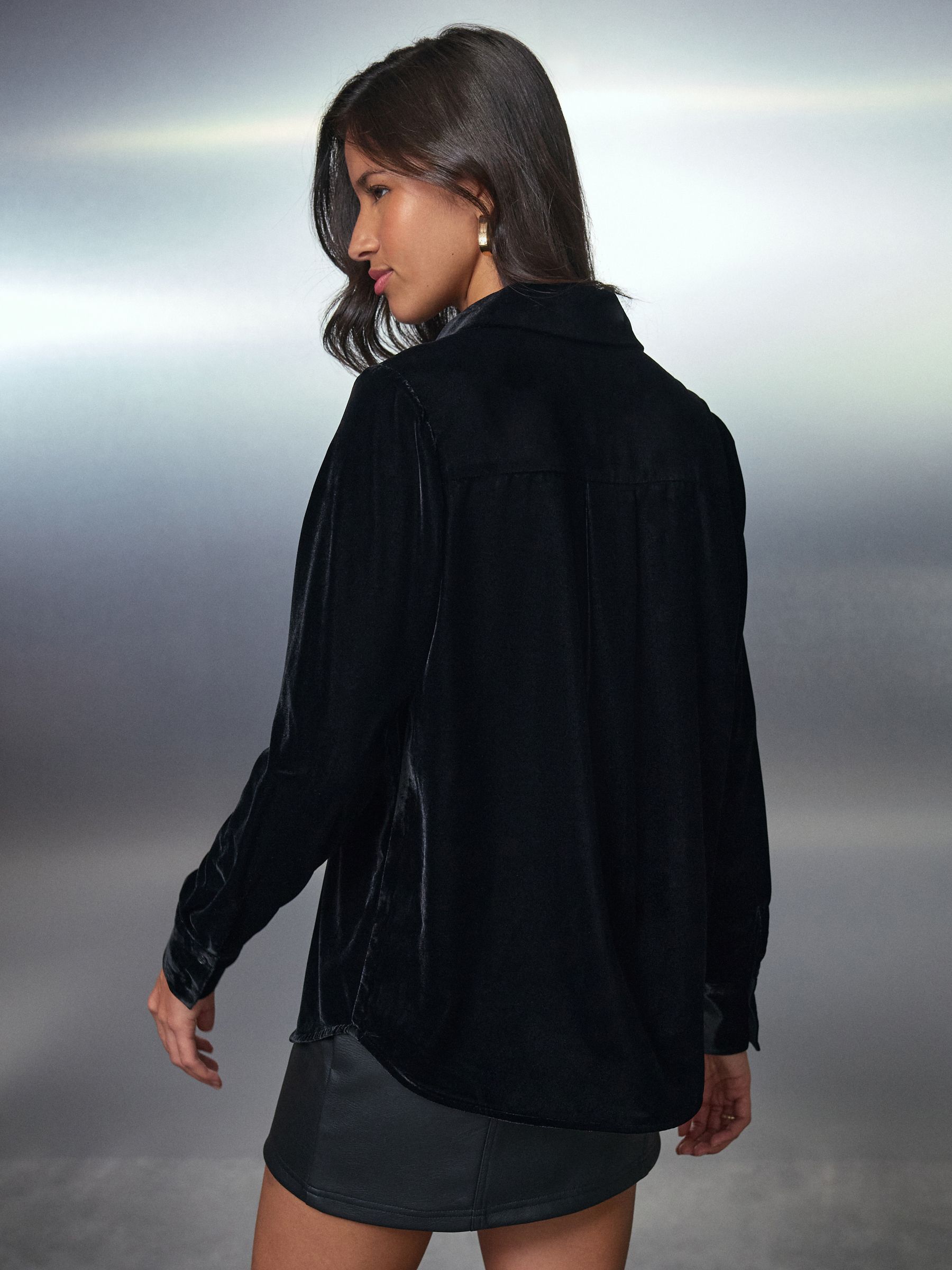 Zwart - Velvet Long Sleeve Shirt