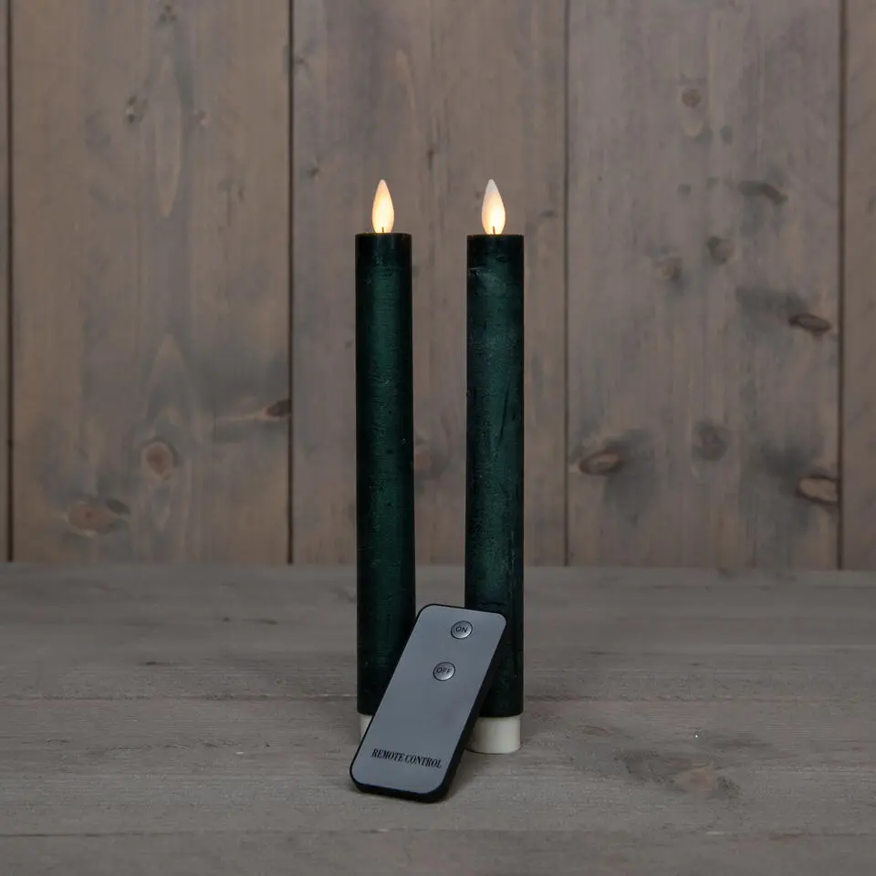 Anna Collection LED dinerkaarsen - 2x - donkergroen - 23 cm