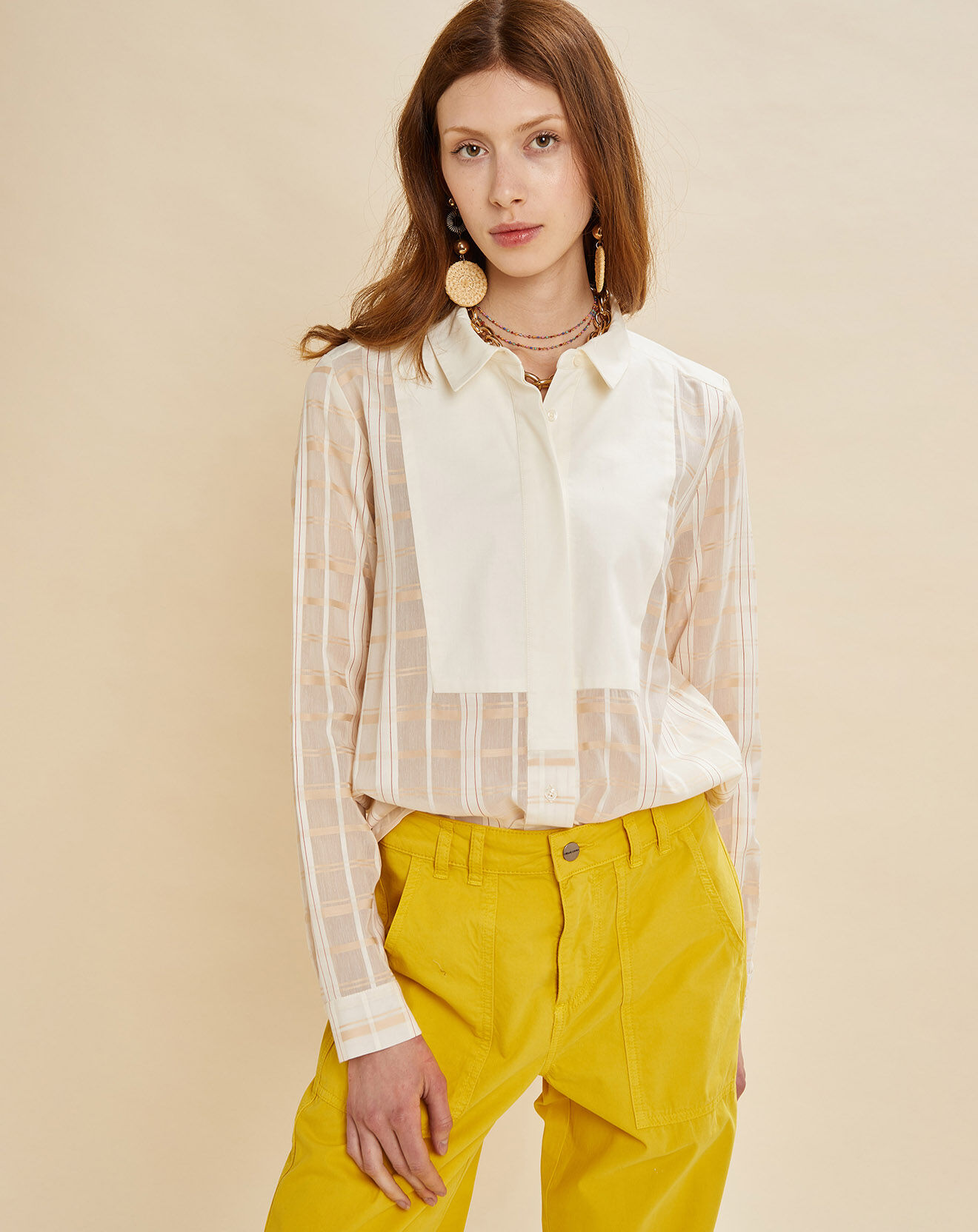 Chloé Stora Chemise Dune à carreaux écru/beige