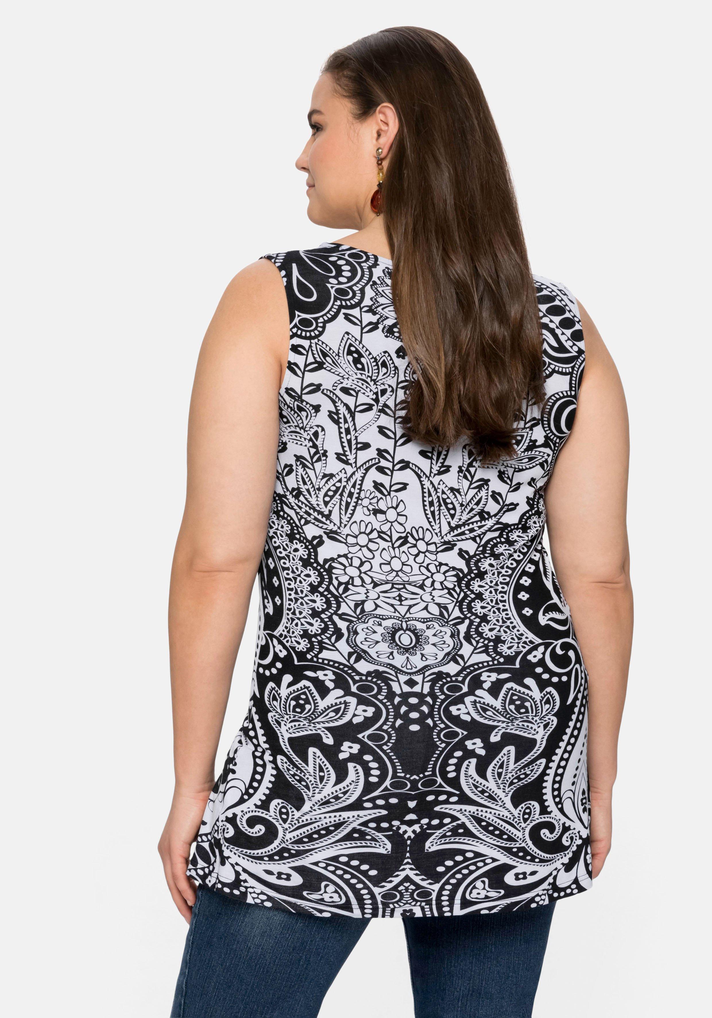 Longtop mit Blumendruck, in leichter A-Linie