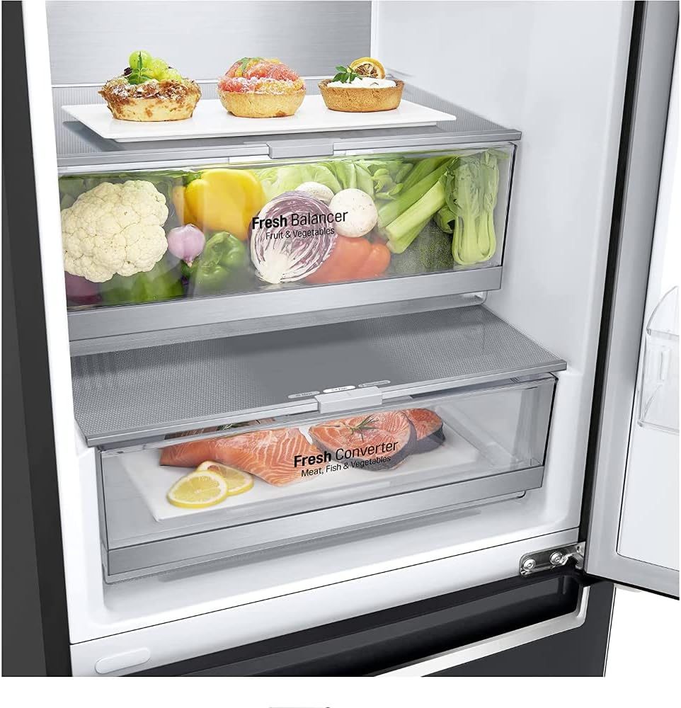 LG GBP62MCNAC Kühl-Gefrierkombi – 384 L, Energieeffizienz A, Total NoFrost, DoorCooling+, niedriger Geräuschpegel, modernes Design in Anthrazit Schwarz, 59,5 x 67,5 x 203 cm