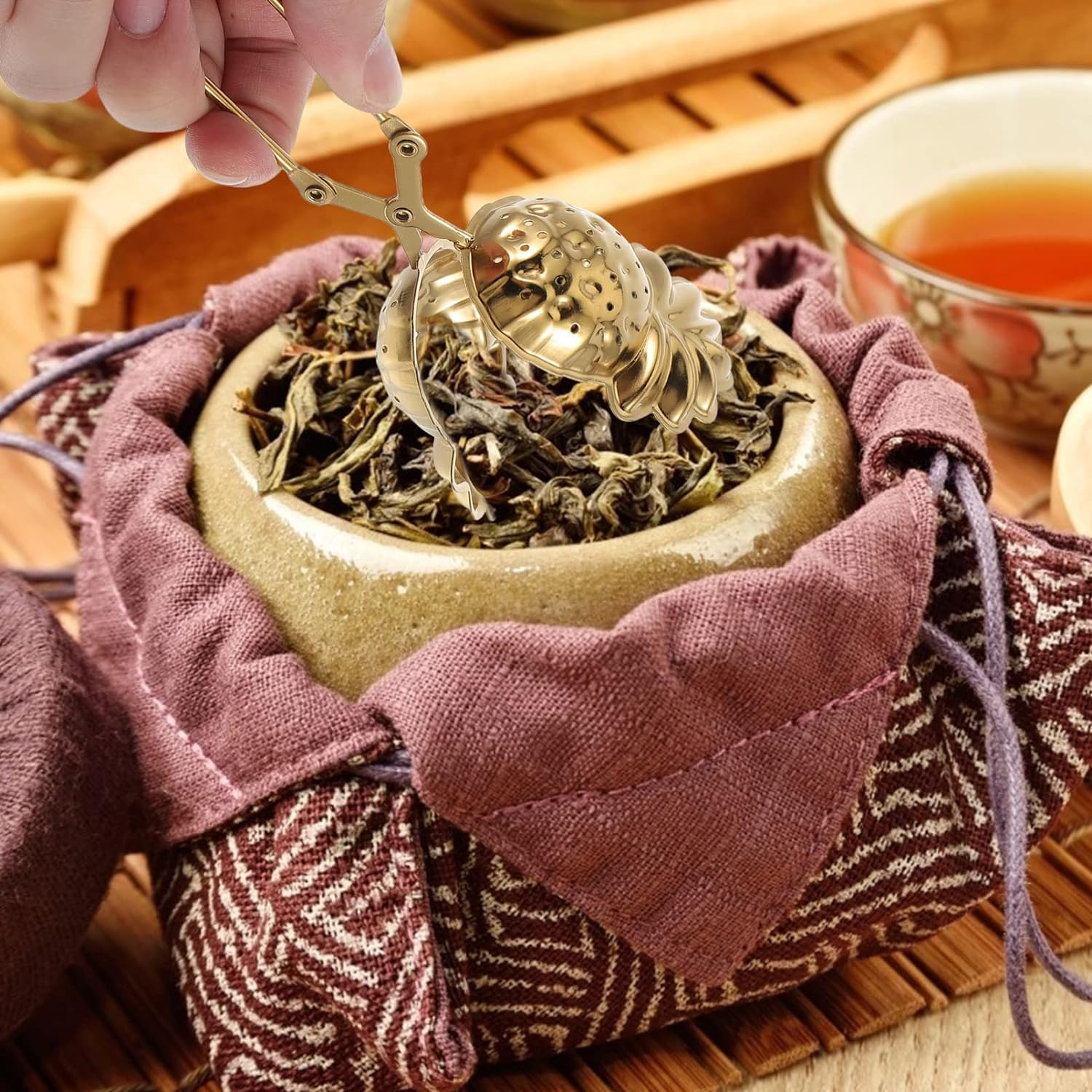 Edelstahl Ananas Tee Ei Zange Tea Infuser Filtersieb für Losen Tee - Gold