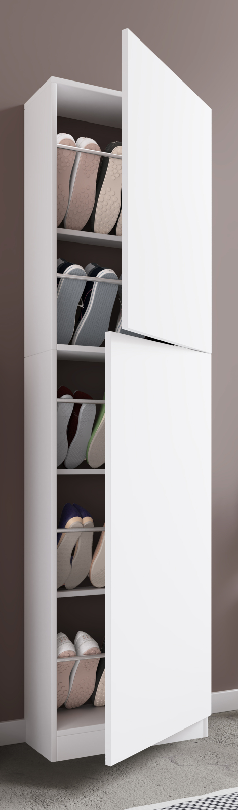 Schuhschrank FULISA XL mit Holztür - weiß - 180 cm hoch