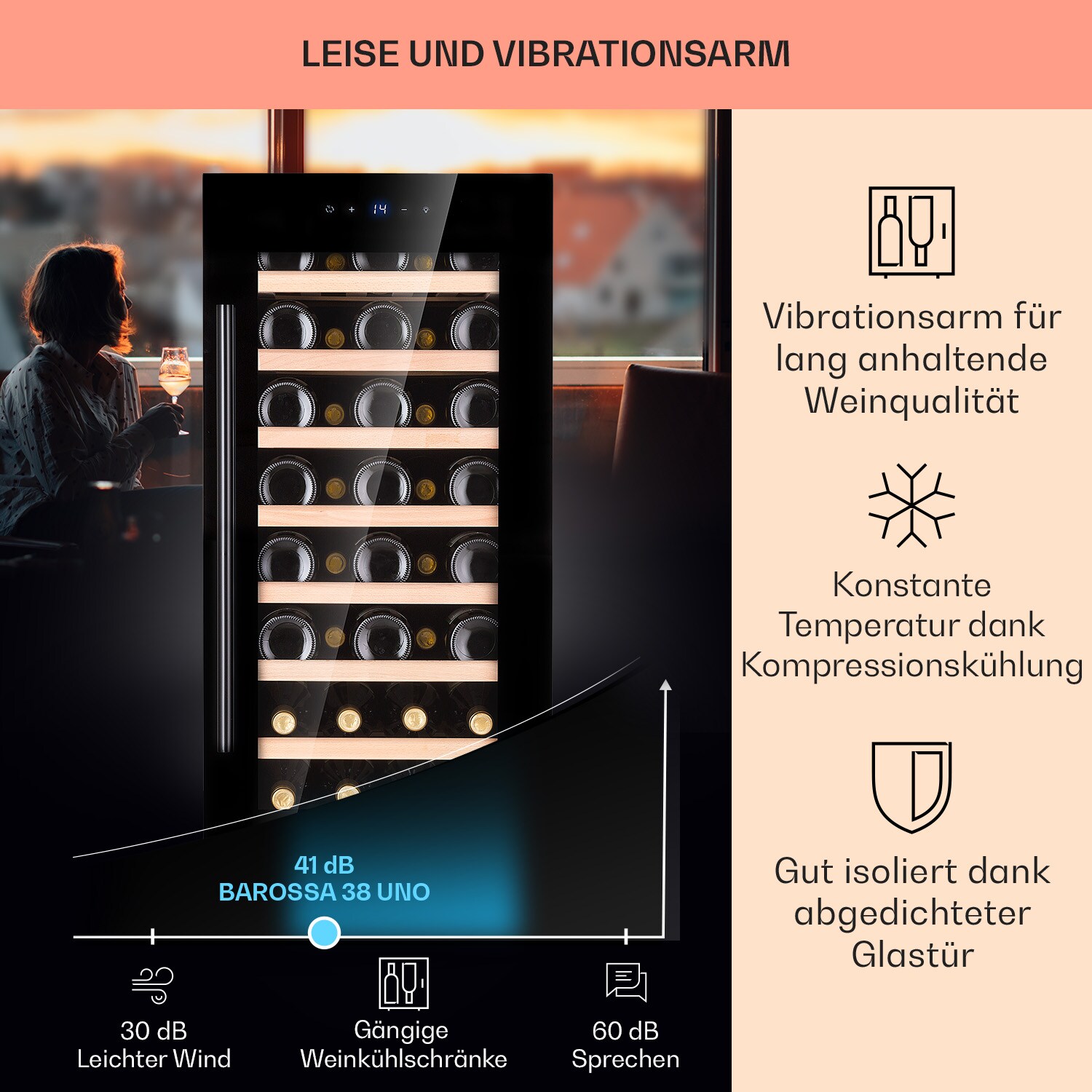 Barossa 38 Uno Weinkühlschrank 1 Zone 94 Ltr 38 Fl Touch-Display