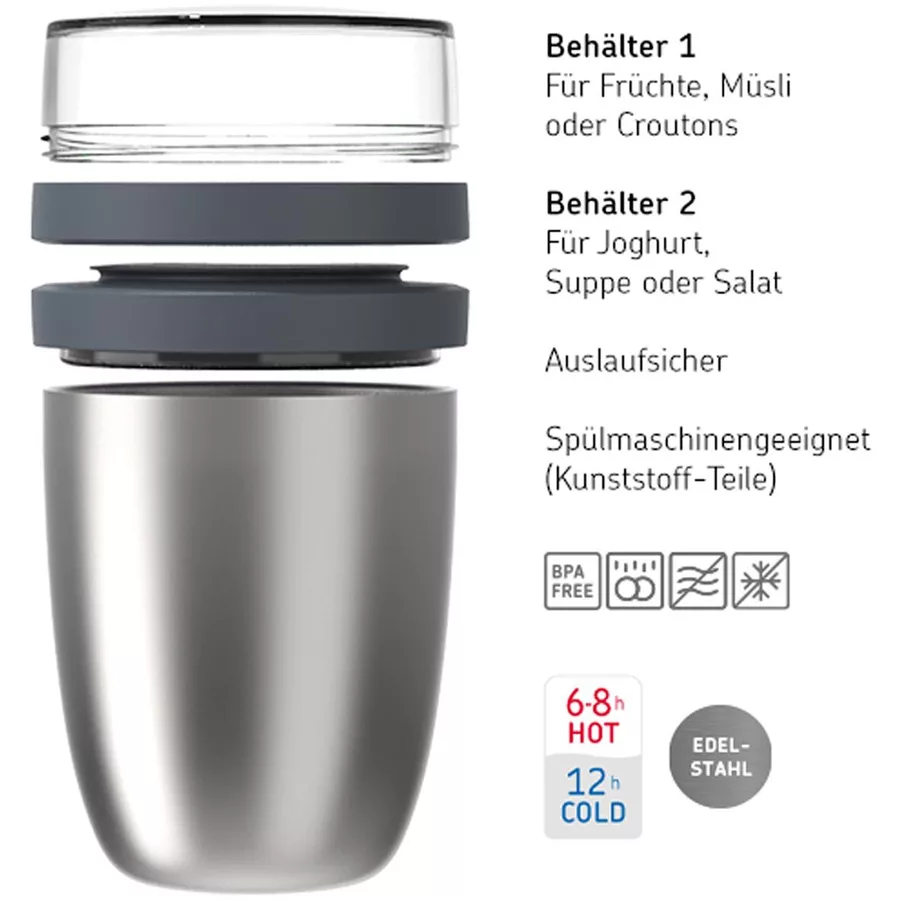 Mepal Thermo-Lunchpot + Faltbarer Löffel Ellipse 500 + 200 ml silber