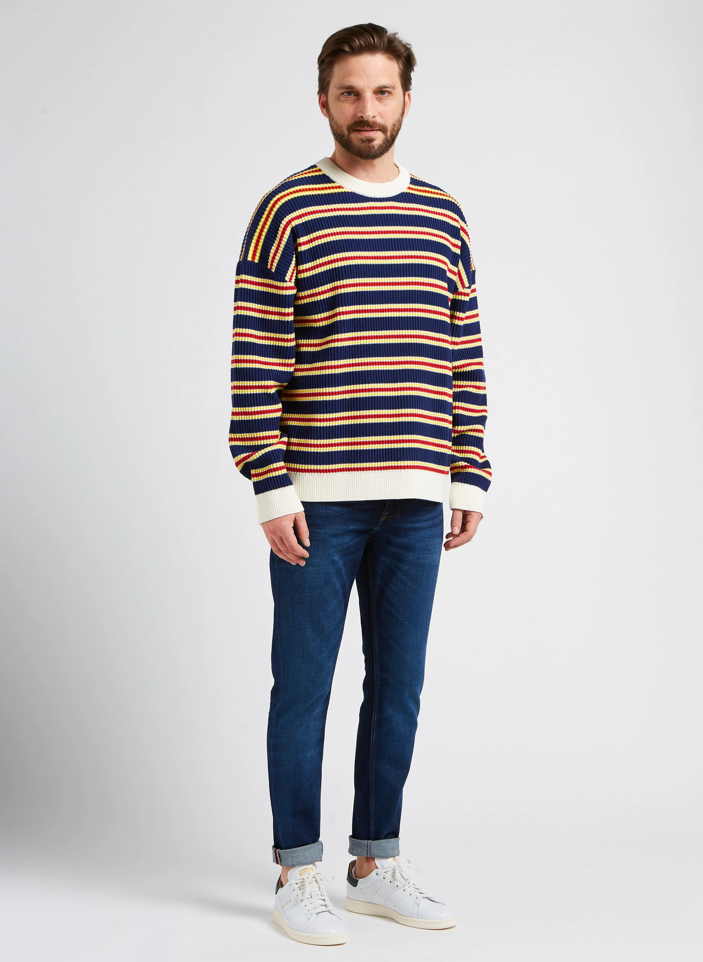 Pull col rond regular-fit rayé en coton | Multicolore