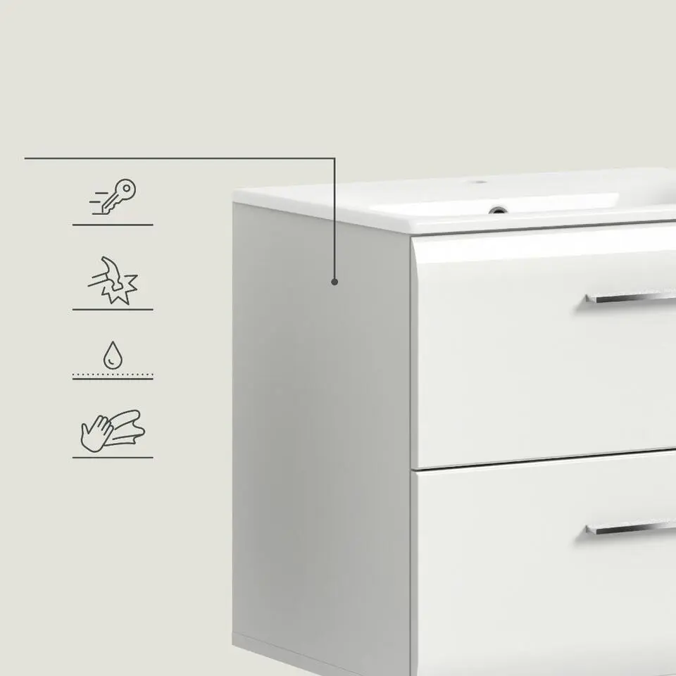 Hioshop Ice wastafel inclusief was 2 lades wit hoogglans- wit