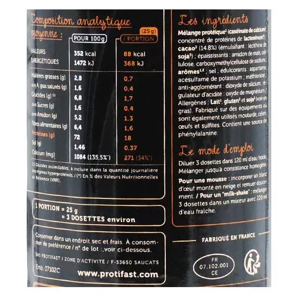 Sobremesa de chocolate rica em proteínas Protifast, pote de 500g