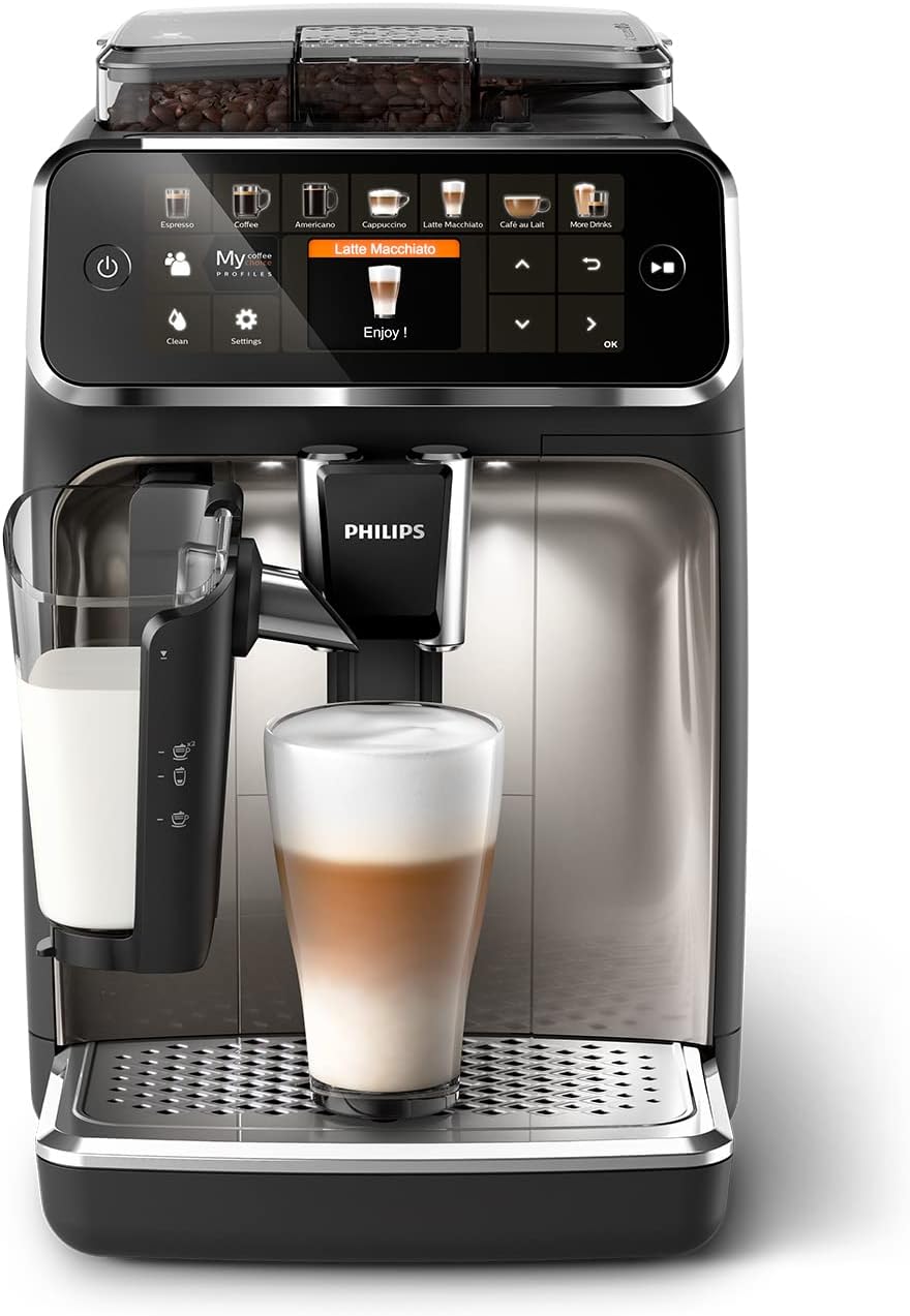Série 5400 Machine Expresso - Café à Grain - LatteGo Mousseur à Lait, 12 Spécialités de Café, Affichage Intuitif, 4 Profils Utilisateur, Chrome (EP5447/90)