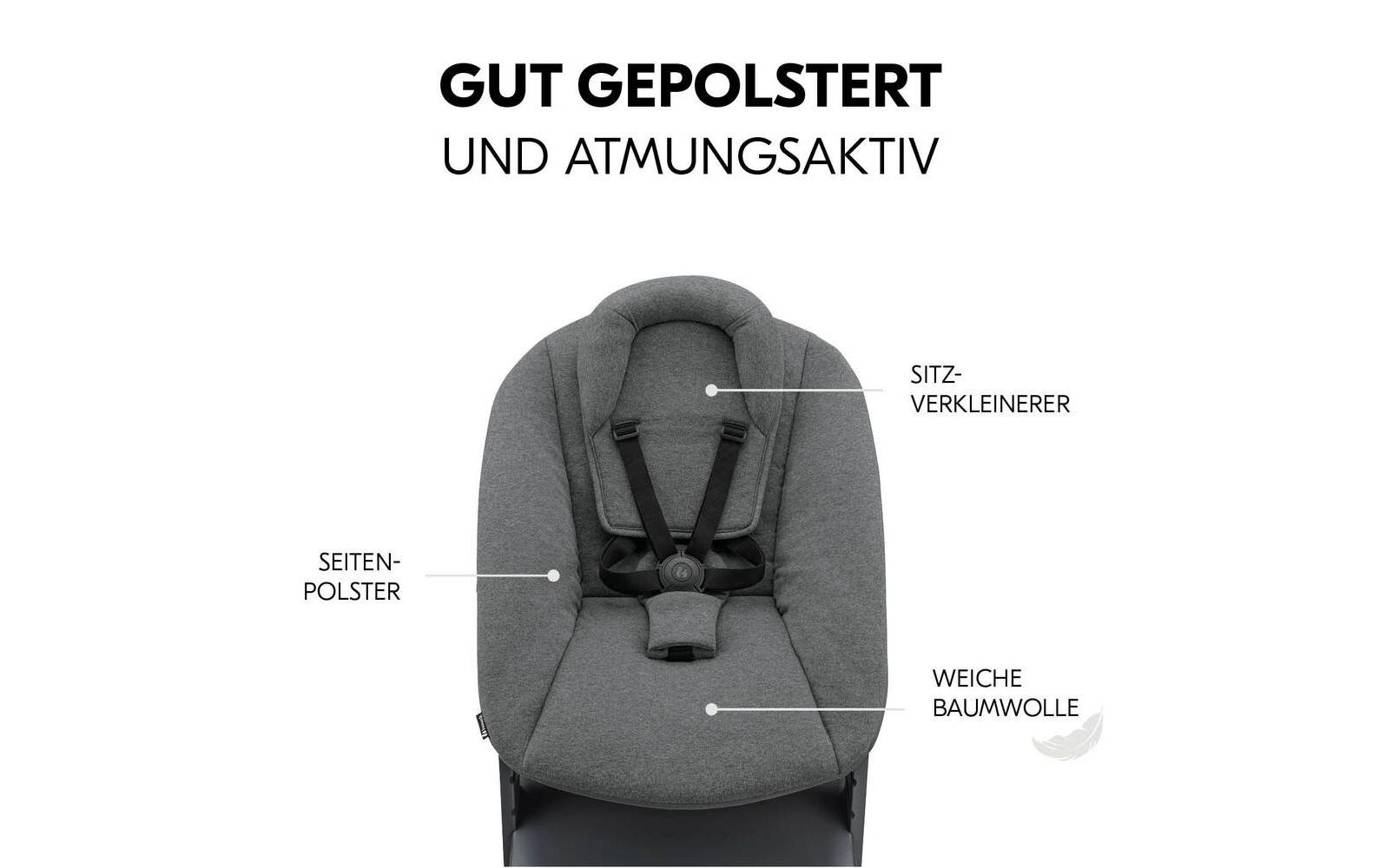 Treppenhochstuhl Alpha Newborn Set Plus Dark Grey<br>Hochstuhl mit 5-Punkt-Gurt