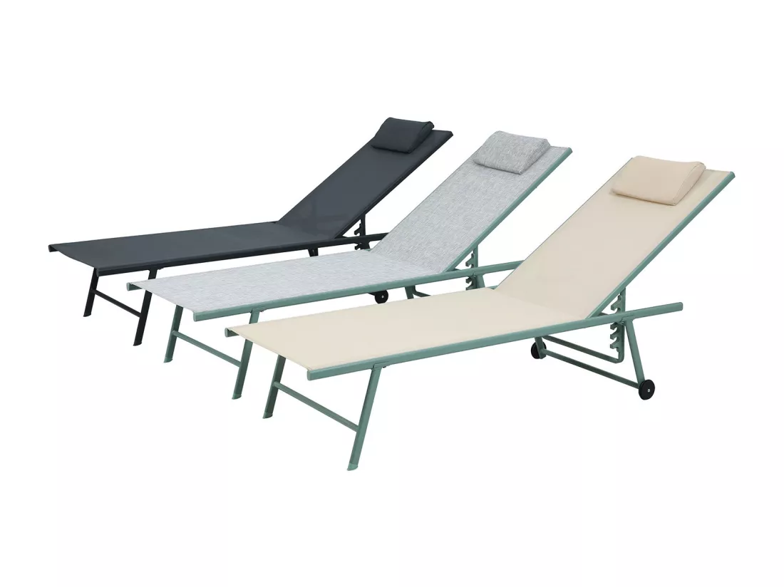Lot de 2 transats inclinables et empilables - Anthracite - SUNNY