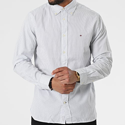 Chemise A Manches Longues Natural Soft Poplin 6863 Blanc Bleu Clair