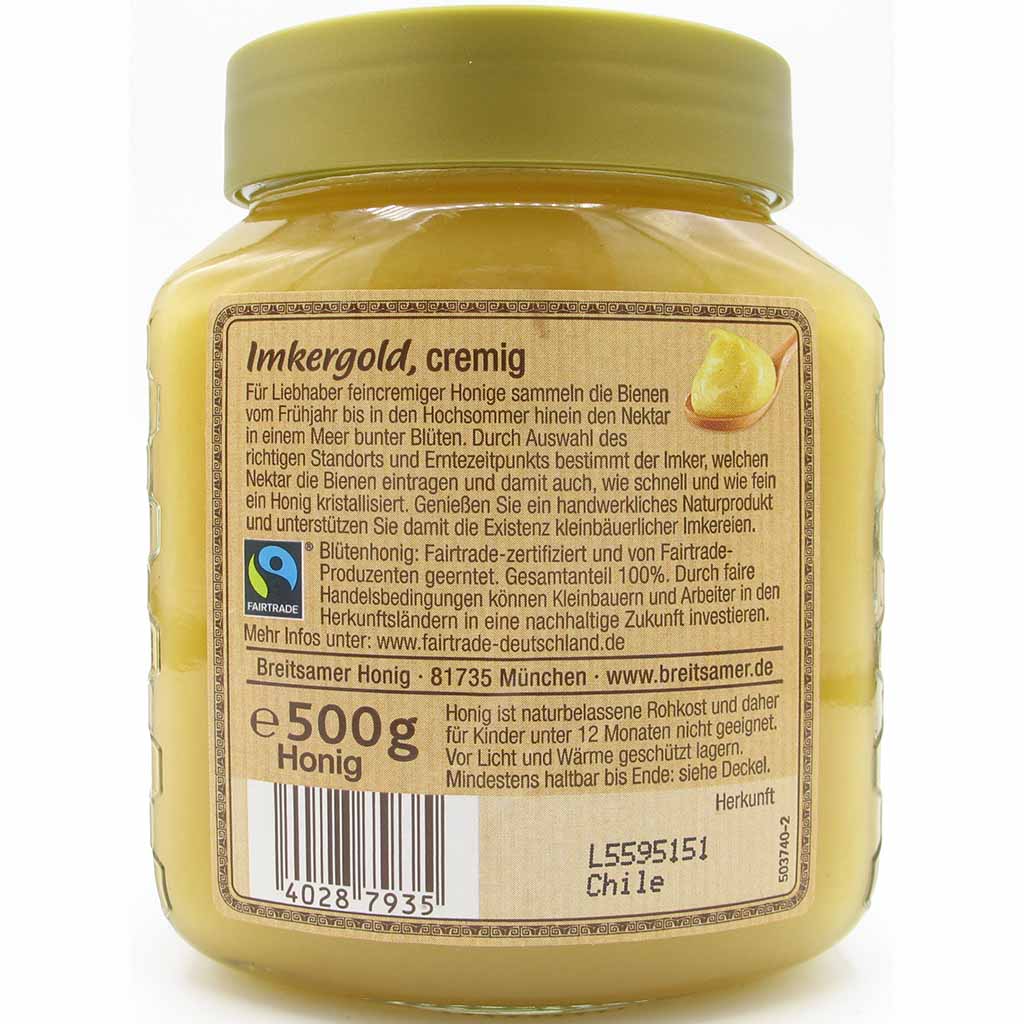 Breitsamer Honig Imkergold Cremig Fairtrade 500g MHD:30.10.26