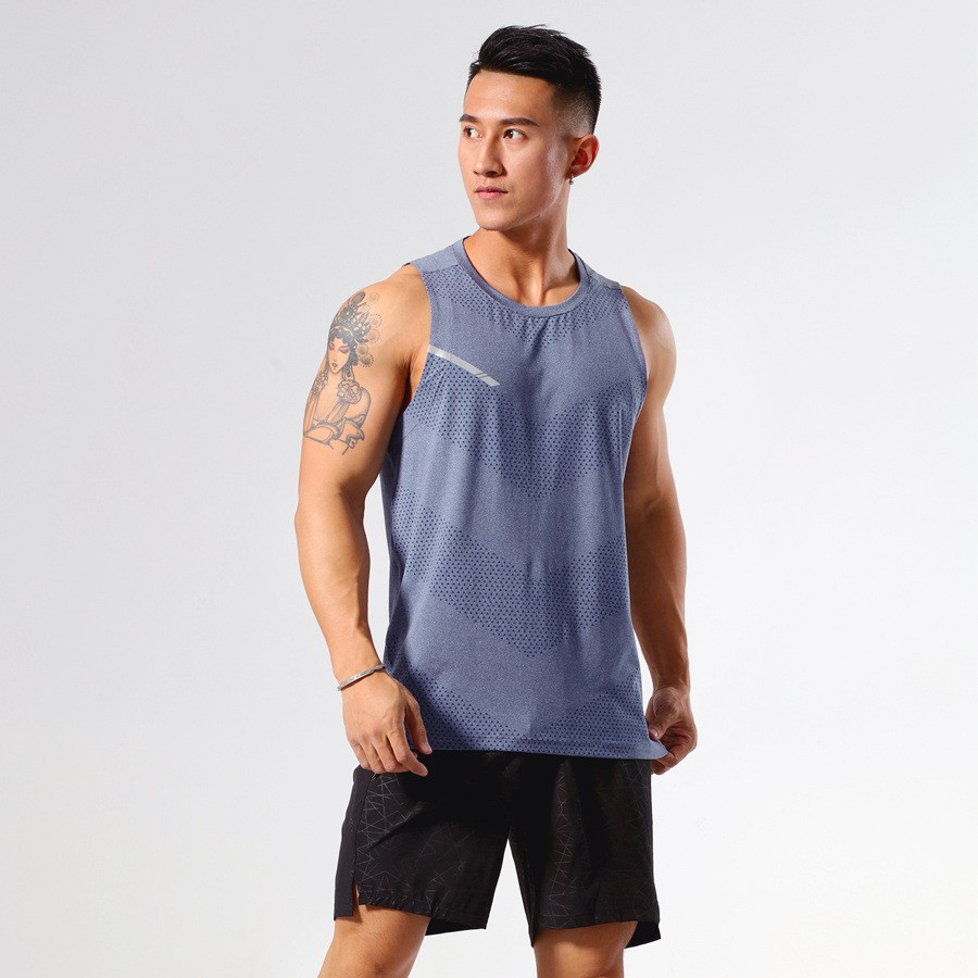 (Gr. XXL) Sport Tanktop Ärmelloses Lauf T-Shirt Trainingsoberteil für Herren - Blau