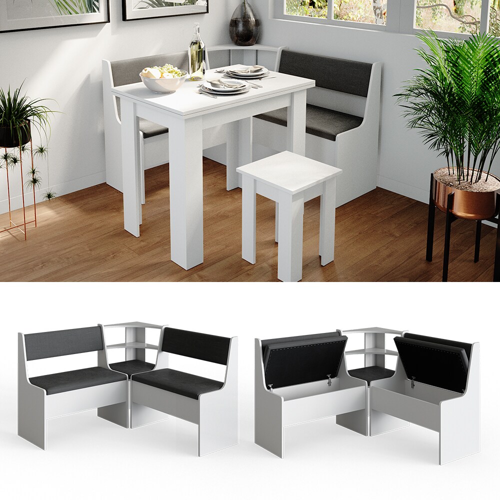 Vicco Eckbankgruppe Roman Weiß 120x120cm Küchenbank Eckbank Sitzgruppe Sitzbank