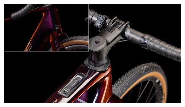 Vélo de Gravel Électrique Cube Nuroad Hybrid C:62 SLT 400X Sram Force eTap AXS/Sram XX SL Eagle AXS 12V 400 Wh 700 mm Violet Orange Solareclipse 2025