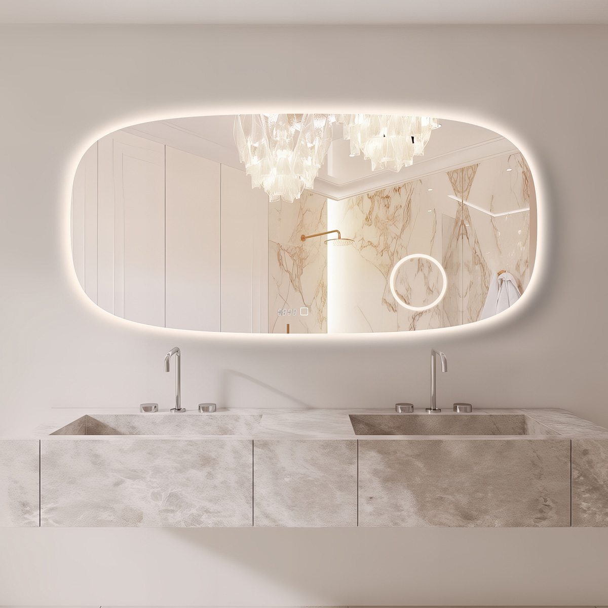 Saniclear Shave Deens ovale spiegel 160x75cm met verlichting, verwarming en vergrootglas