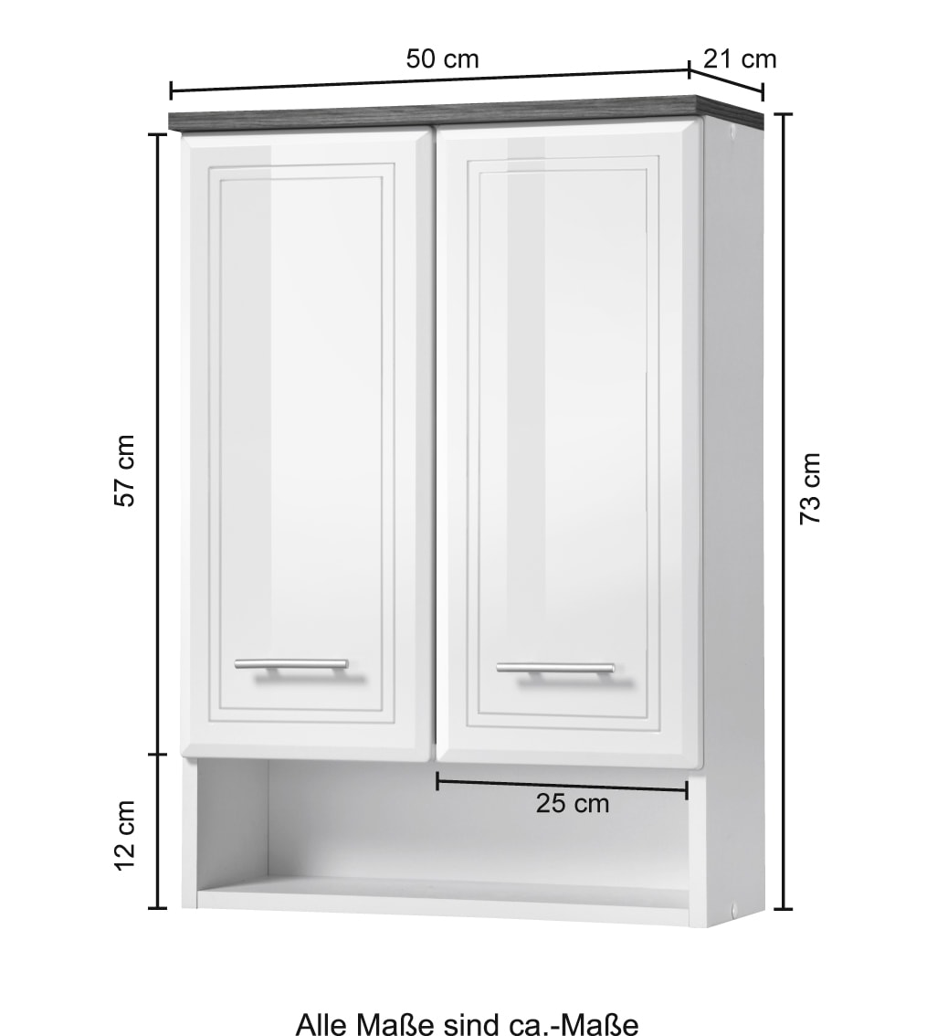welltime Hängeschrank »Neapel« Breite 50 cm, mit Hochglanzfronten und eleganter Fräsung