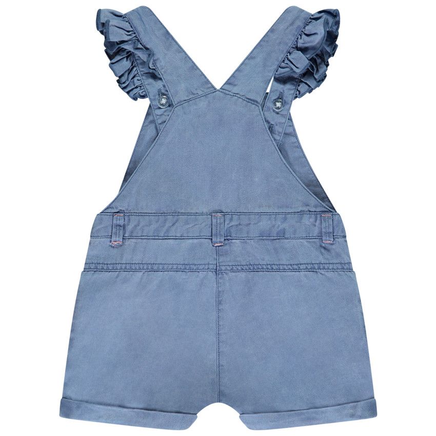 Salopette courte avec fleur brodée pour bébé fille - Bleu