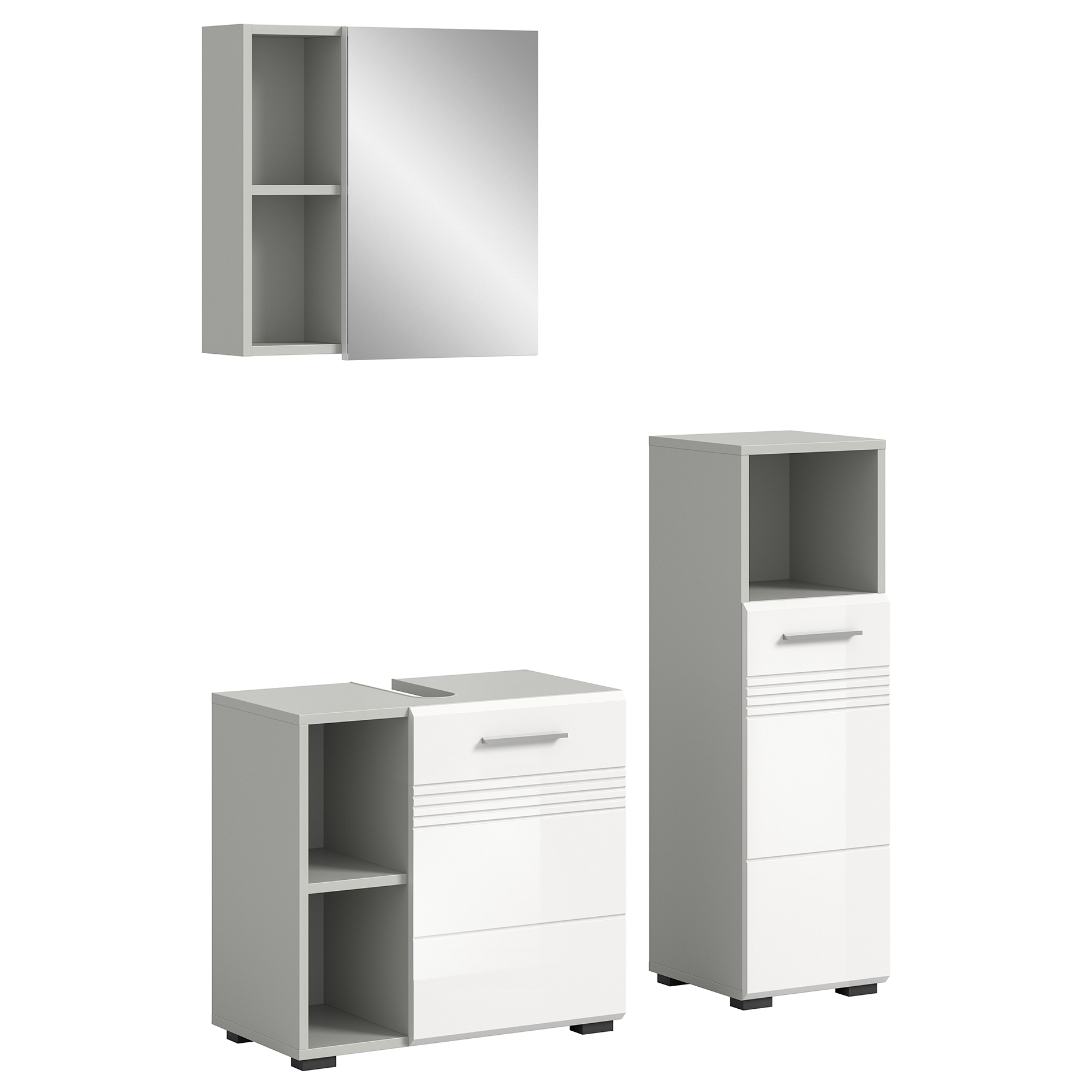 3-teiliges Badmöbel-Set COPA - weiß Hochglanz - hellgrau - 105 cm