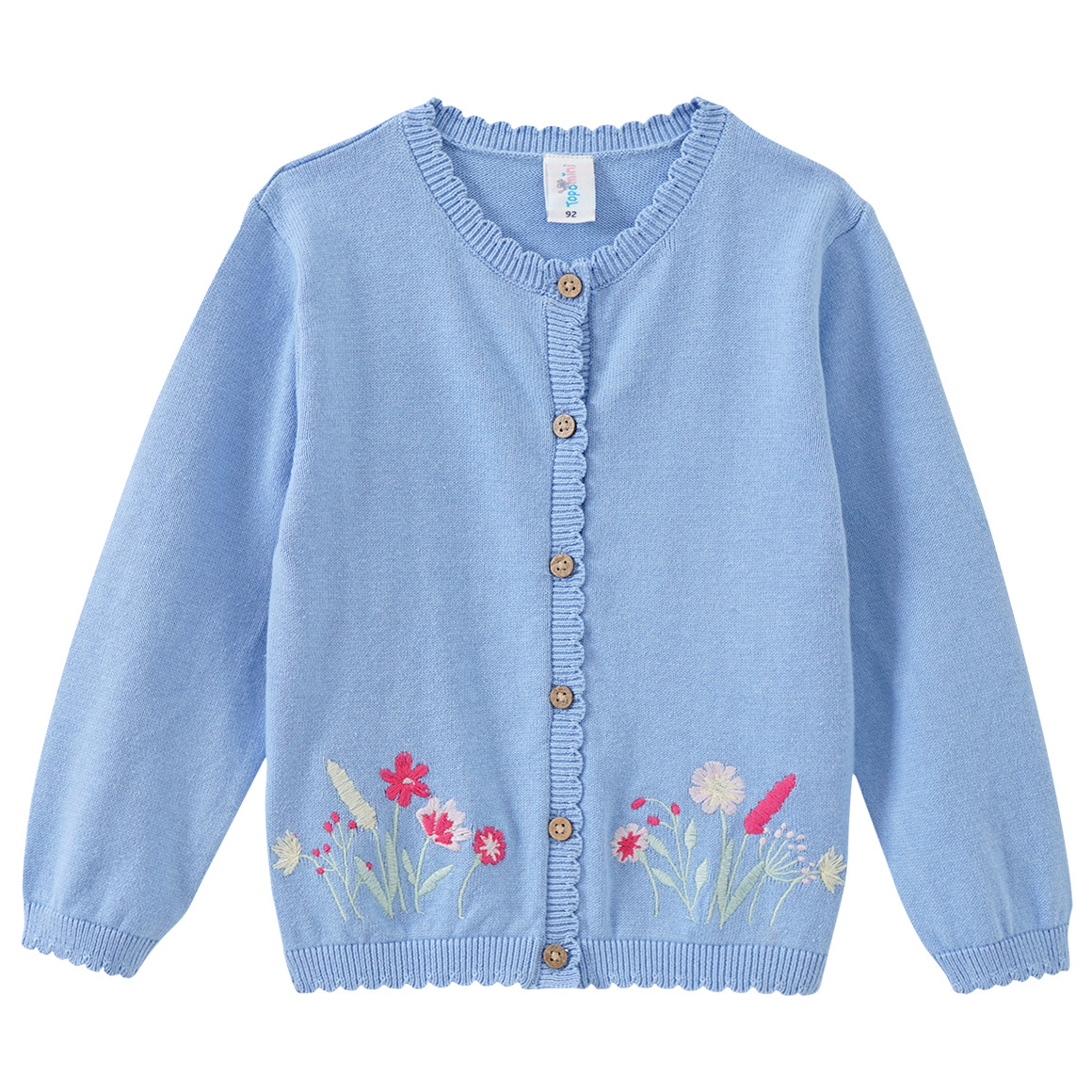 Topomini Baby Strickjacke mit Blumen-Stickerei hellblau