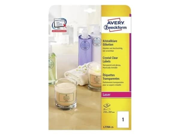 Avery L7784 - Polyester - skinnende - permanent klæbemiddel - klar - A4 (210 x 297 mm) 25 etikett(r) (25 ark x 1) etiketter