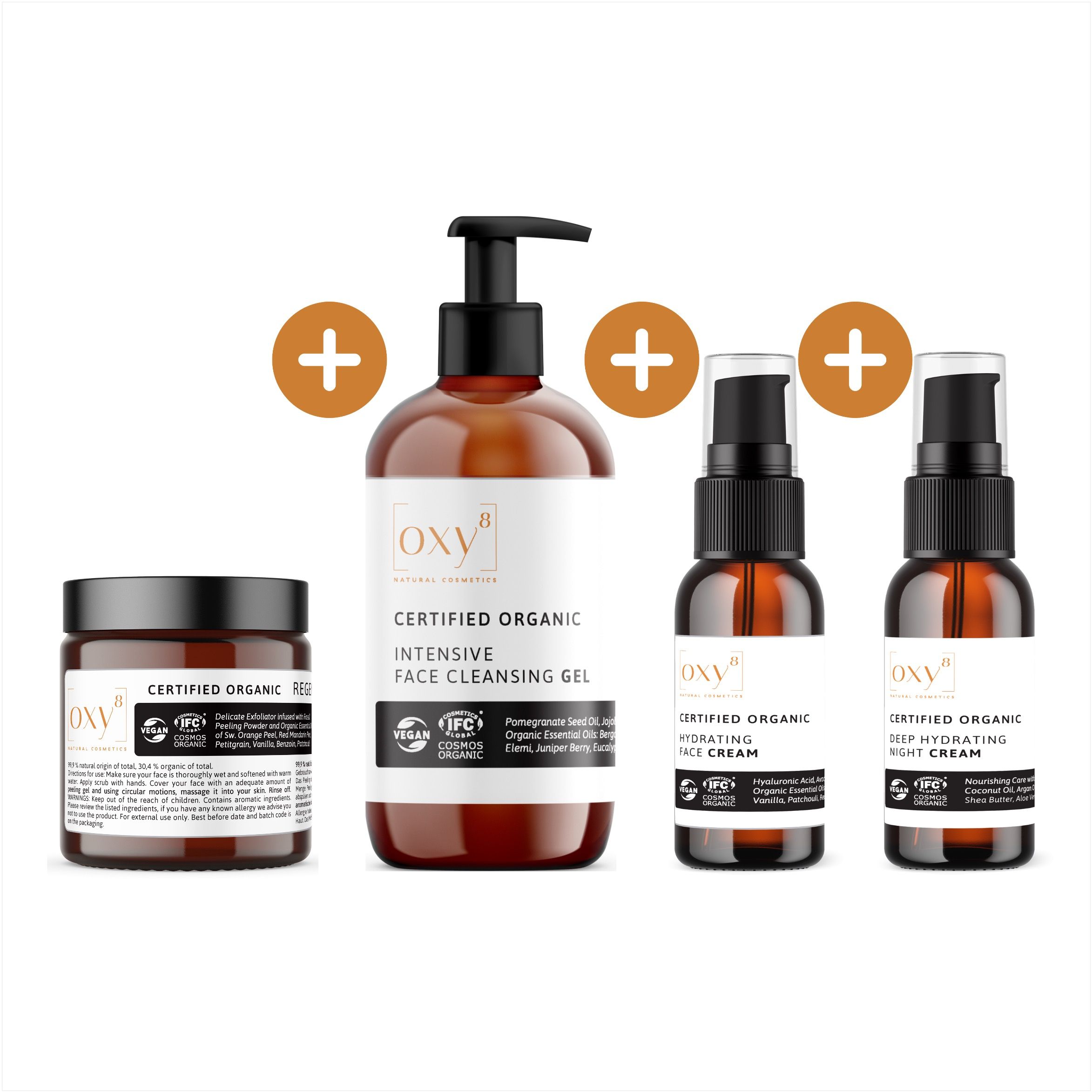 oxy8 Naturkosmetik - Anti-Aging Set PEELING & CLEANSING GEL, HYDRATING FACE & NIGHT CREAM