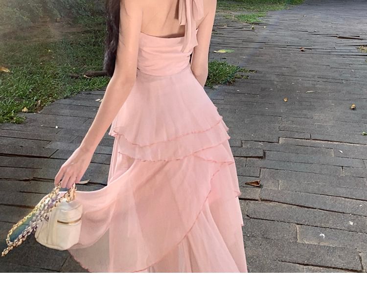 Egsy - Set: halternek effen top + high waist maxi rok
