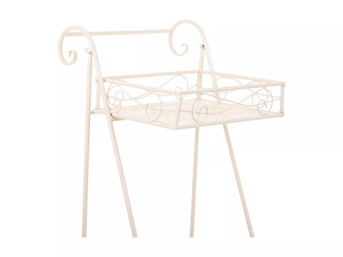 Chariot à 2 étagères pour pots de fleurs en fer forgé blanc 40x34x76h cm