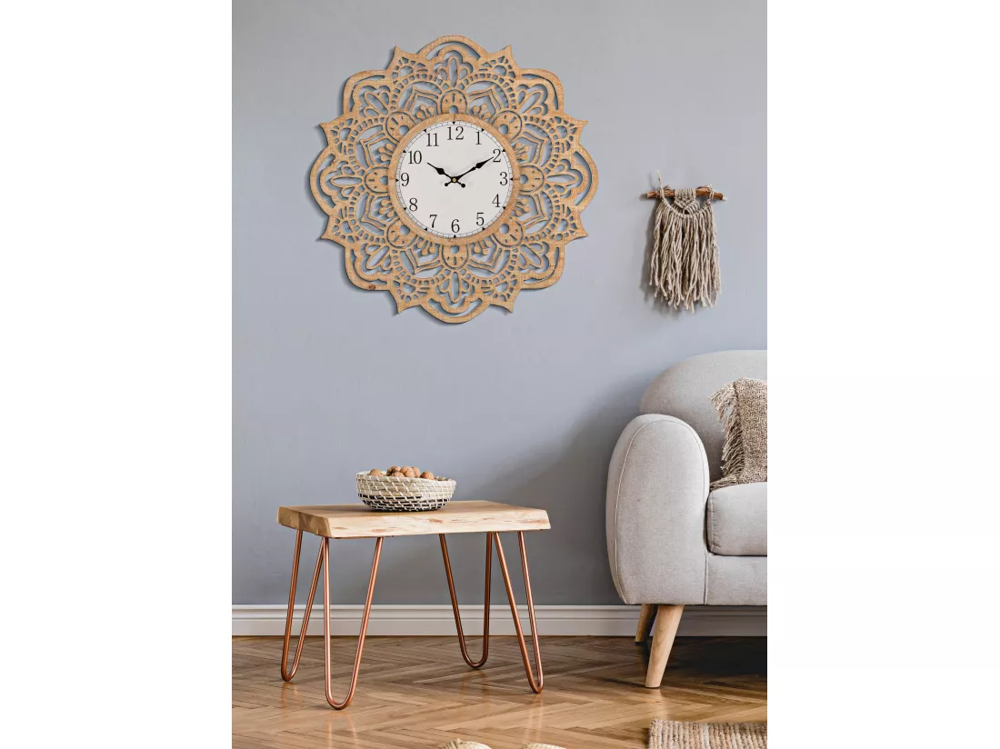 Horloge murale sculptée en bois marron Ø cm 60x4,5