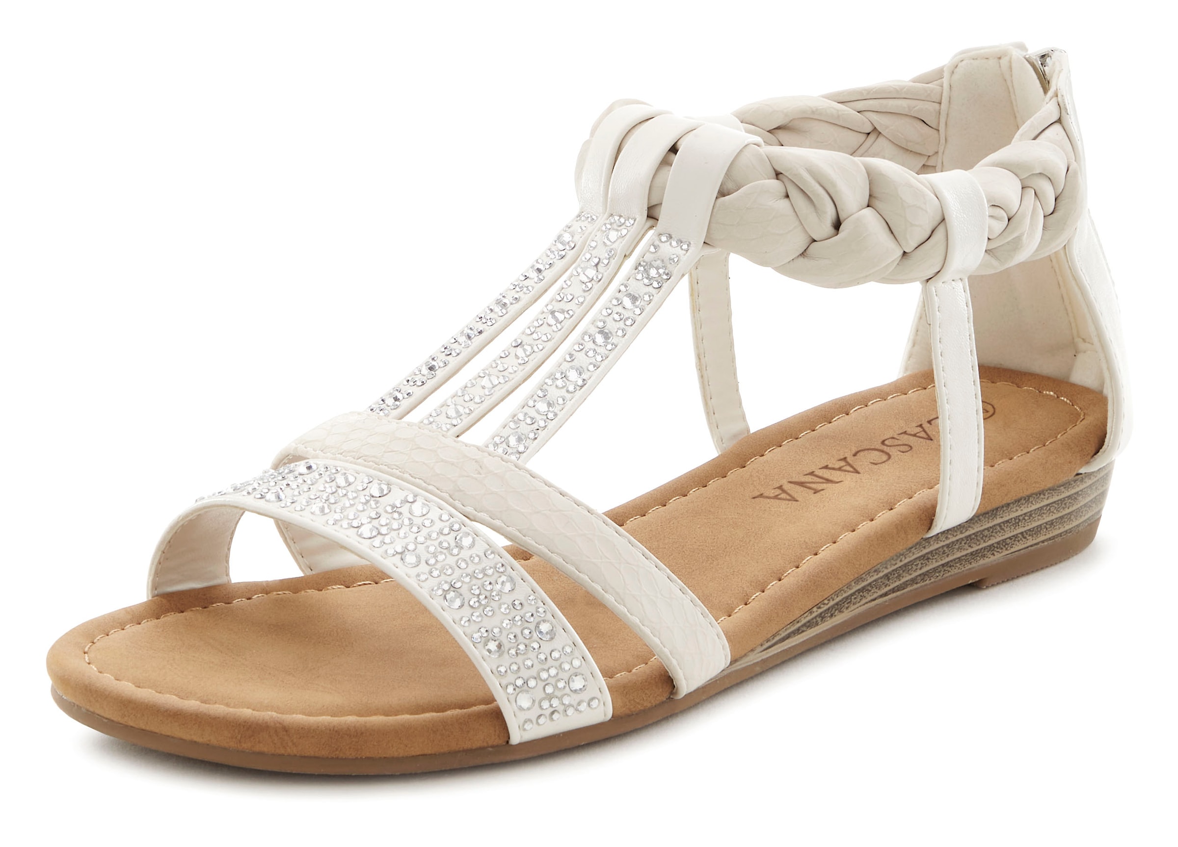 LASCANA Sandale »Sommerschuh, Sandalette«  mit Glitzersteinen und kleinem Keilabsatz im Festival-Look VEGAN