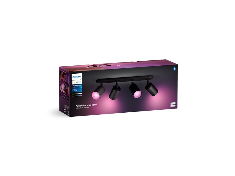Philips Hue White & Color Ambiance Fugato 4er-Spot Schwarz 4er-Spot mit Weisstönen und mehr als 16 Millionen Farben