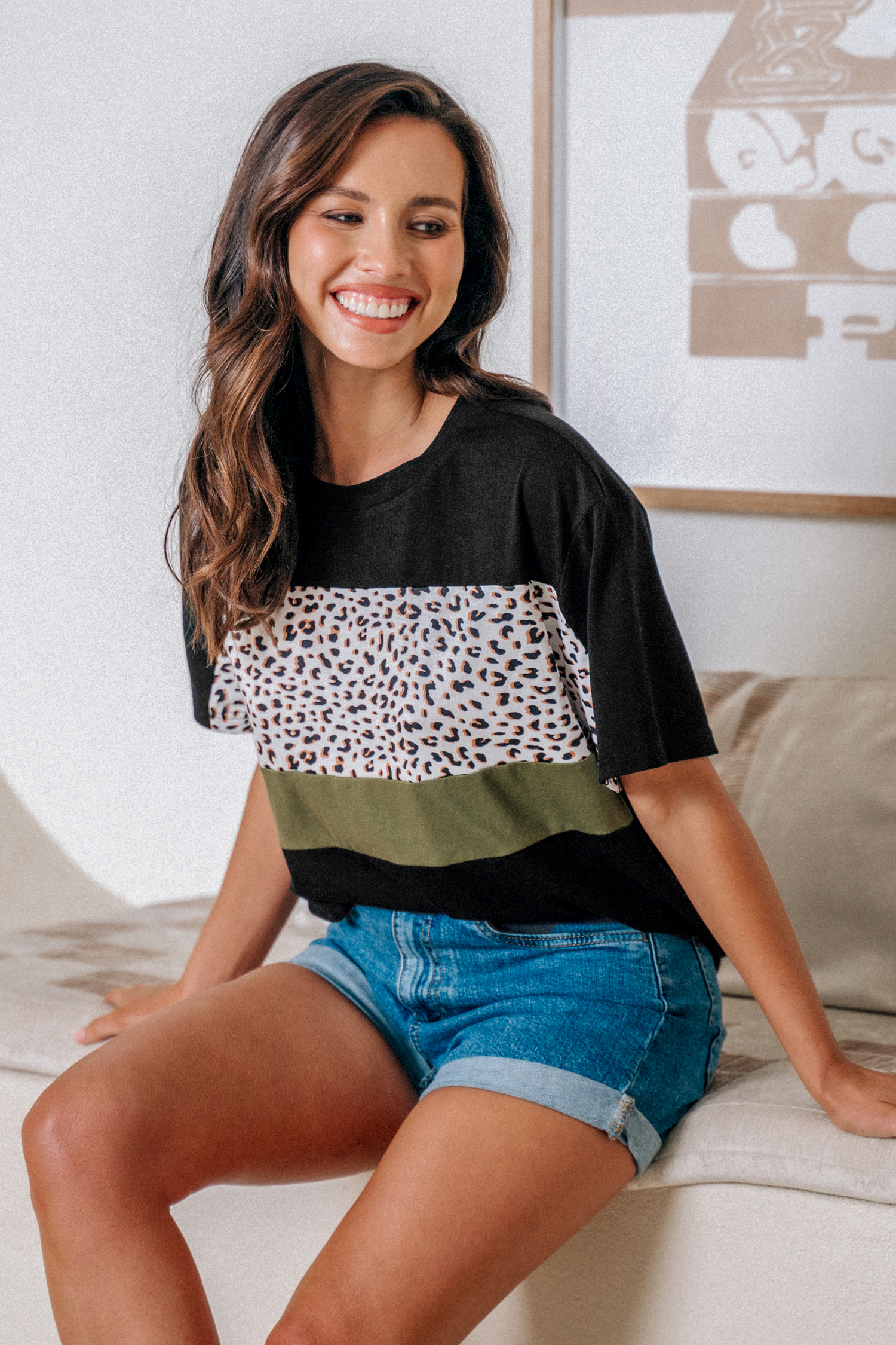 T-shirt en jersey avec manches courtes à imprimé léopard
