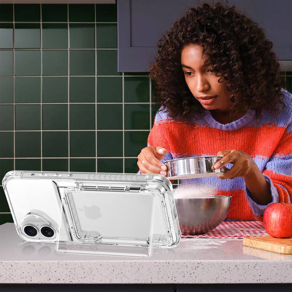 iPhone 16 Pro Max Gummi Case Schutzhülle Air Cushion Fallschutz mit Kartenfach   Kickstand - Transparent