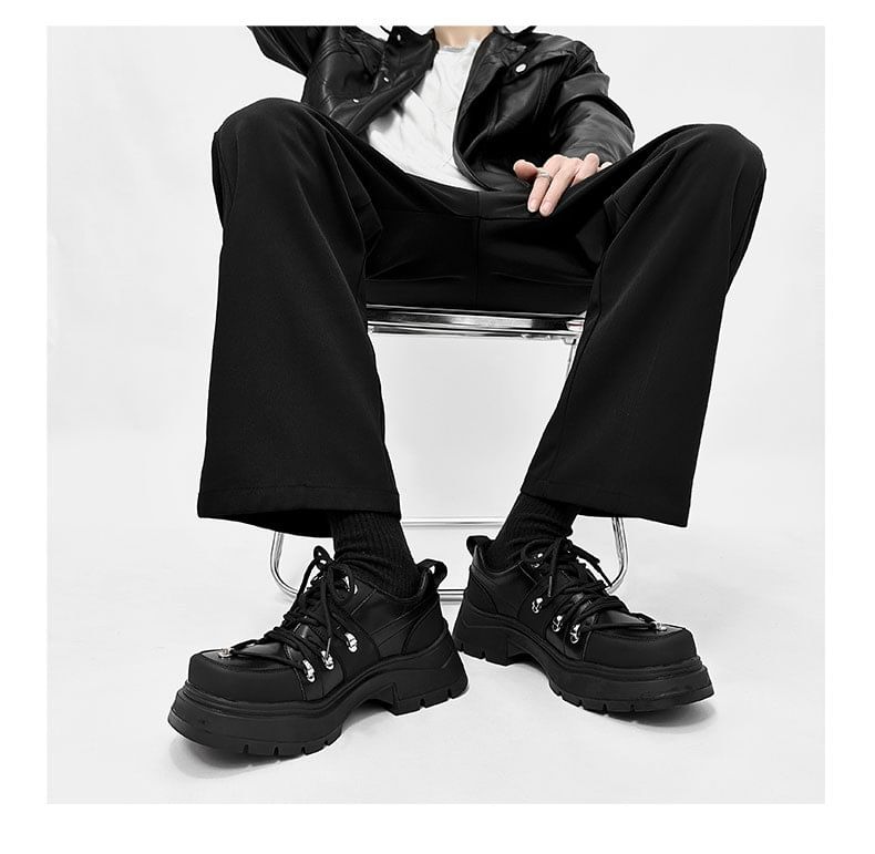 Malnia Home - Platform Plain Lace-Up Faux Leather Shoes