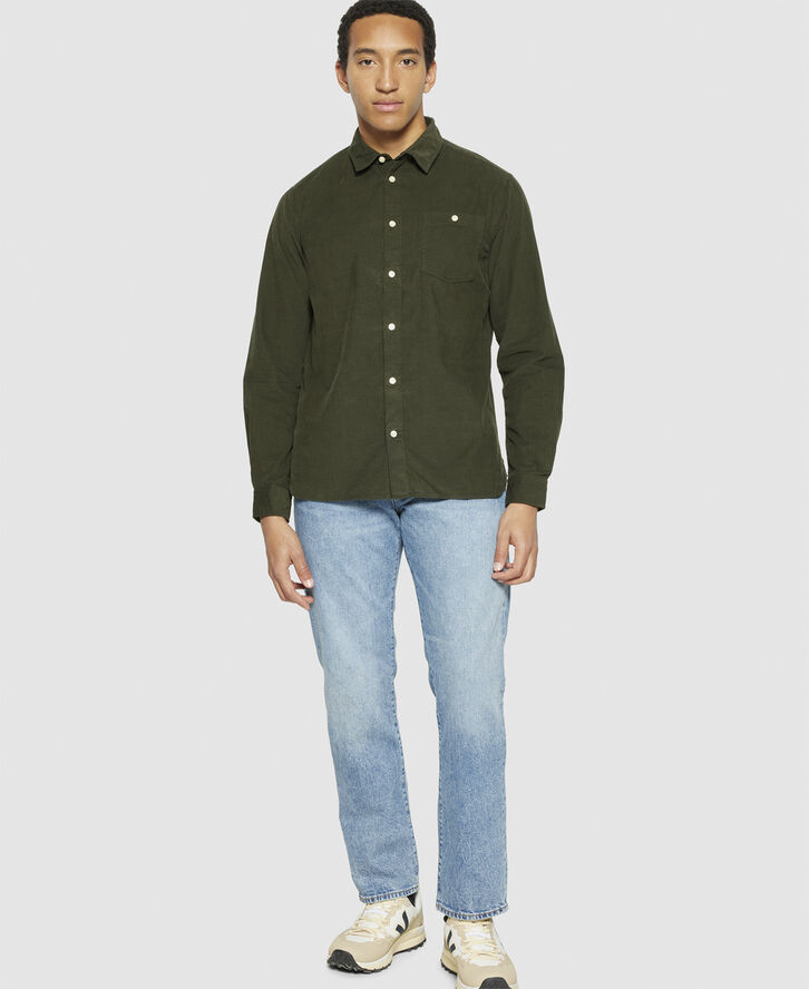 Knowledge Cotton Apparel Regular fit corduroy shirt - GOTS/Vegan Grøn
