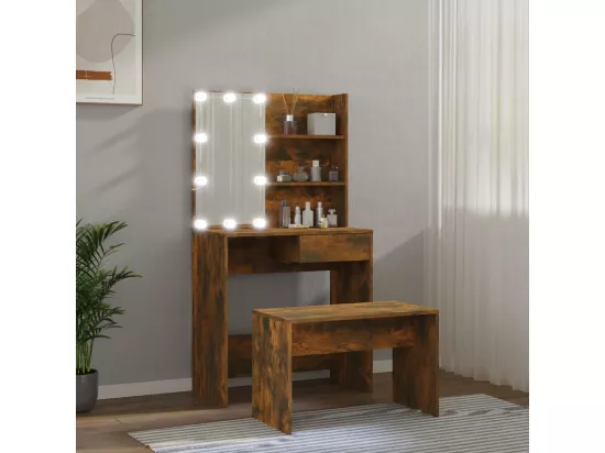 Ensemble de coiffeuse avec LED Chêne fumé Bois d'ingénierie