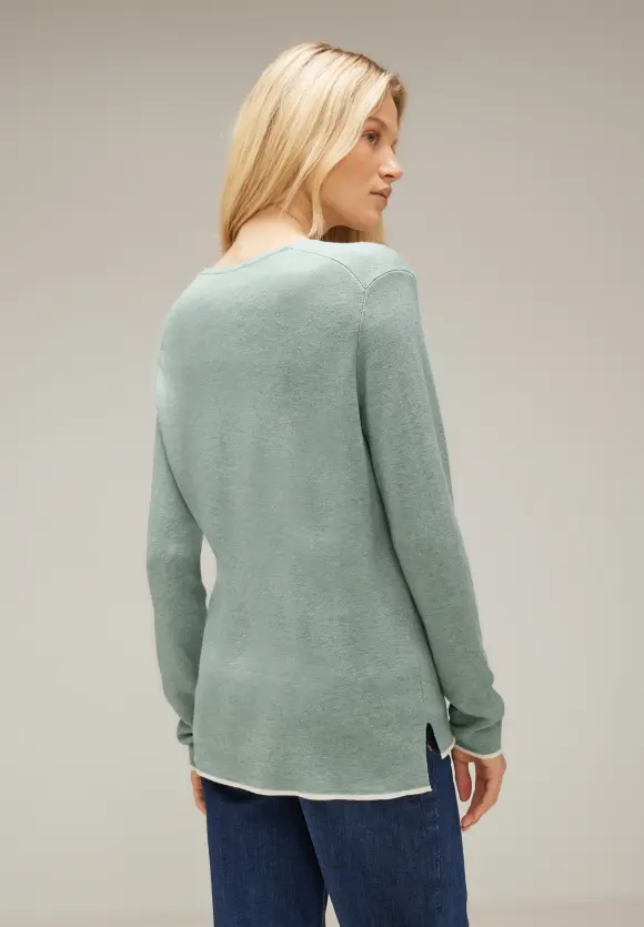 Pullover mit V-Ausschnitt - wave green melange