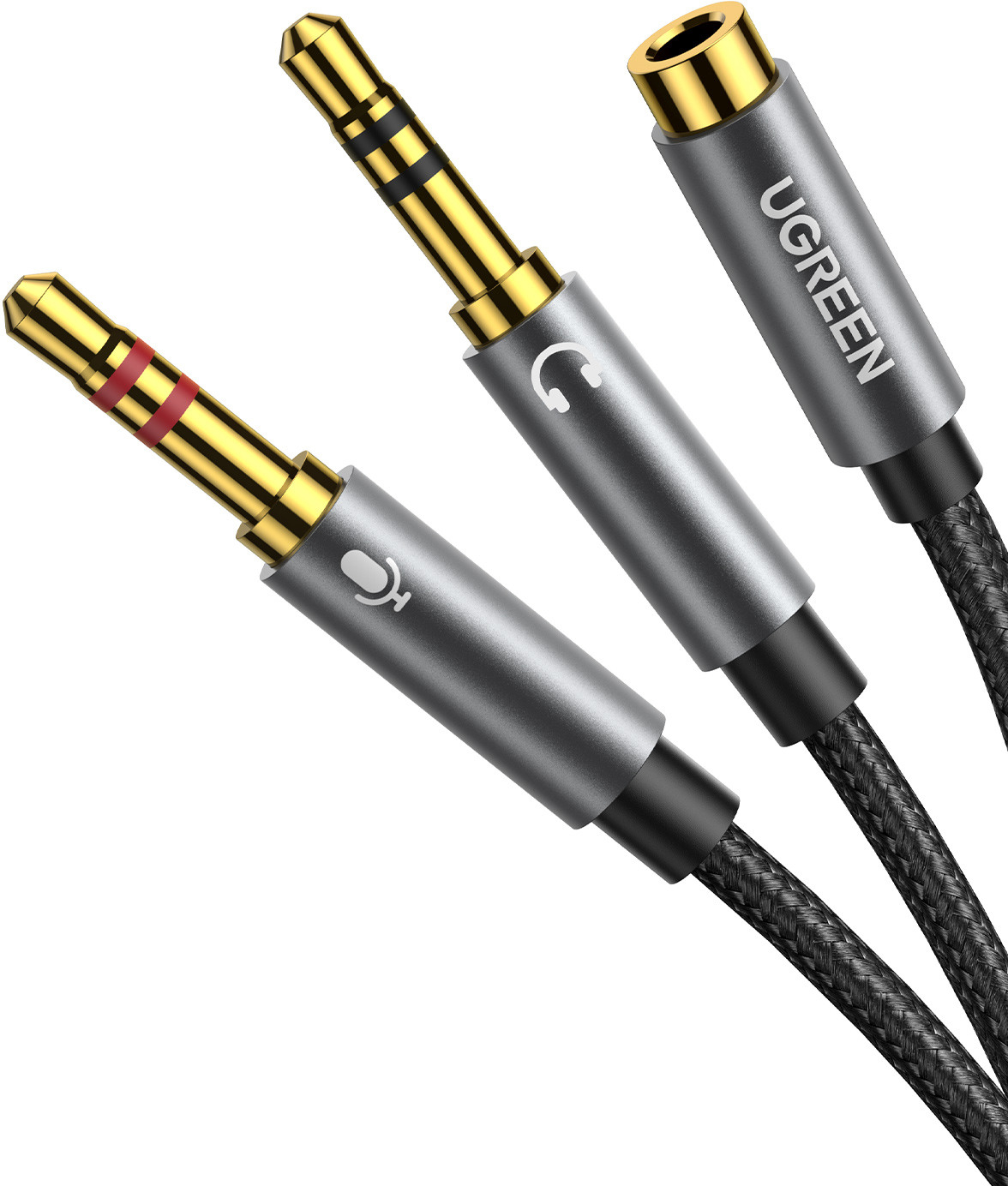 (20cm) Y-Splitter 3.5mm Klinke (w)  2x 3.5mm Klinke (m) Audio AUX Nylon Kabel (20899) - Grau