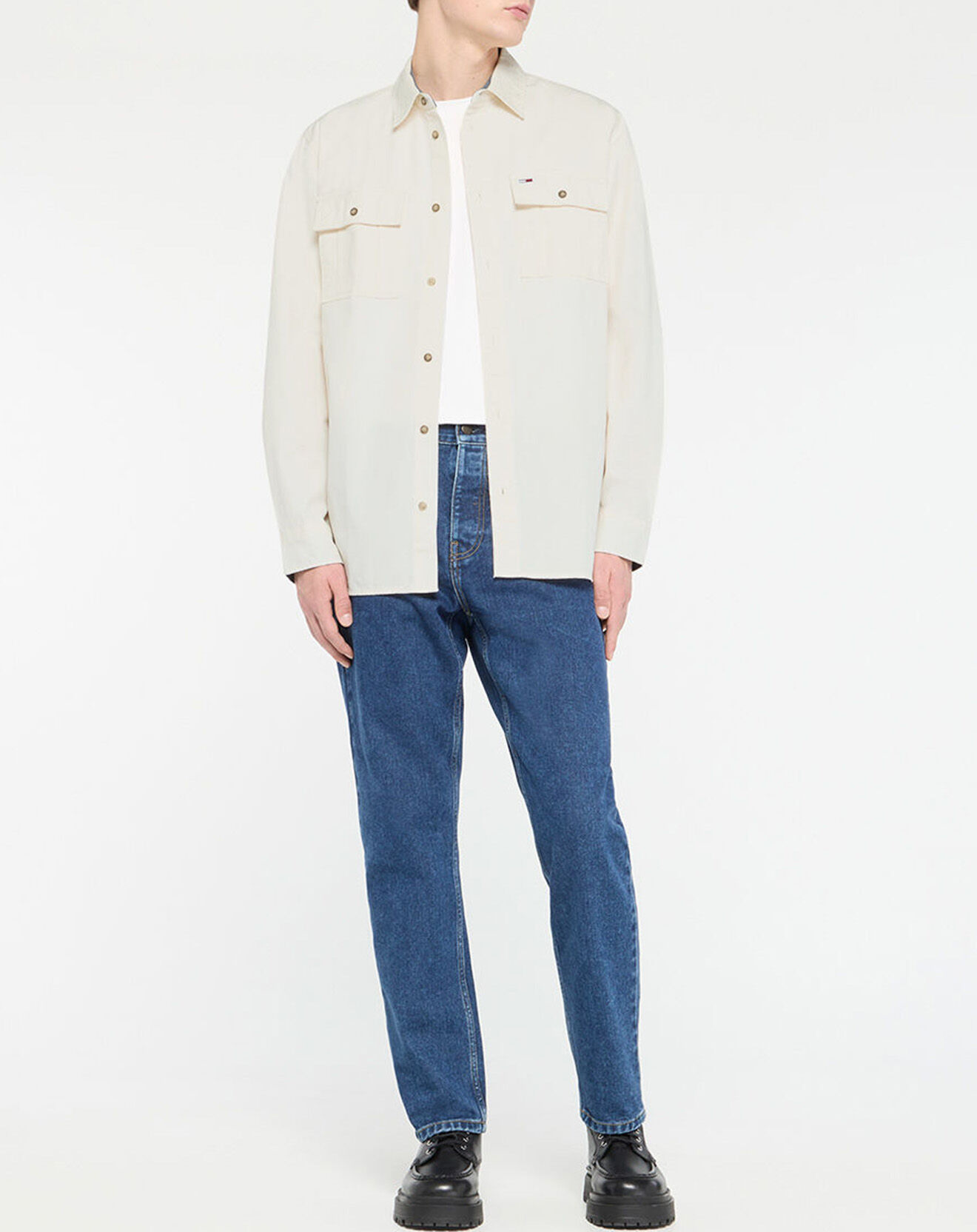Tommy Jeans Surchemise ample 100% Coton Bio Essential Twill blanche