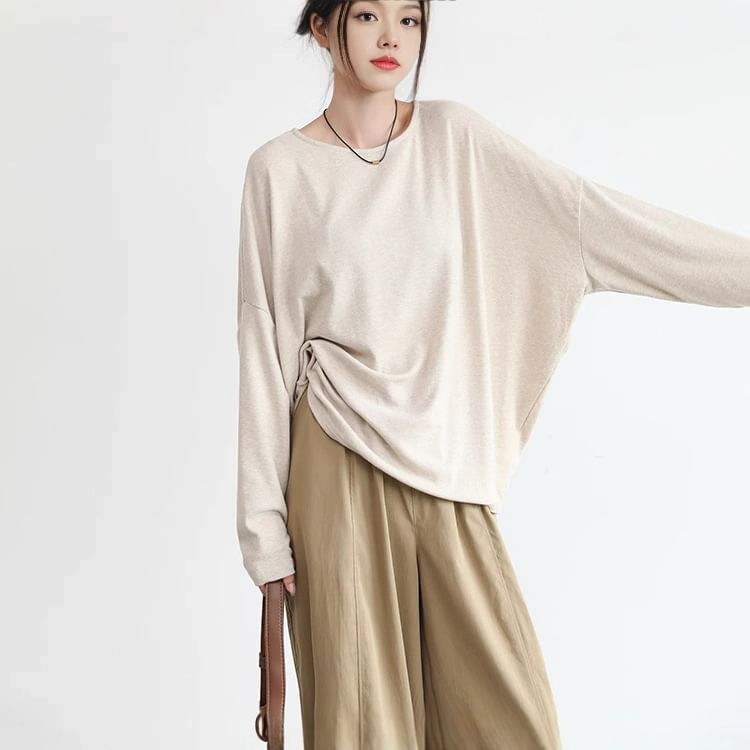Scabiosa - T-shirt met lange mouwen en ronde hals, effen