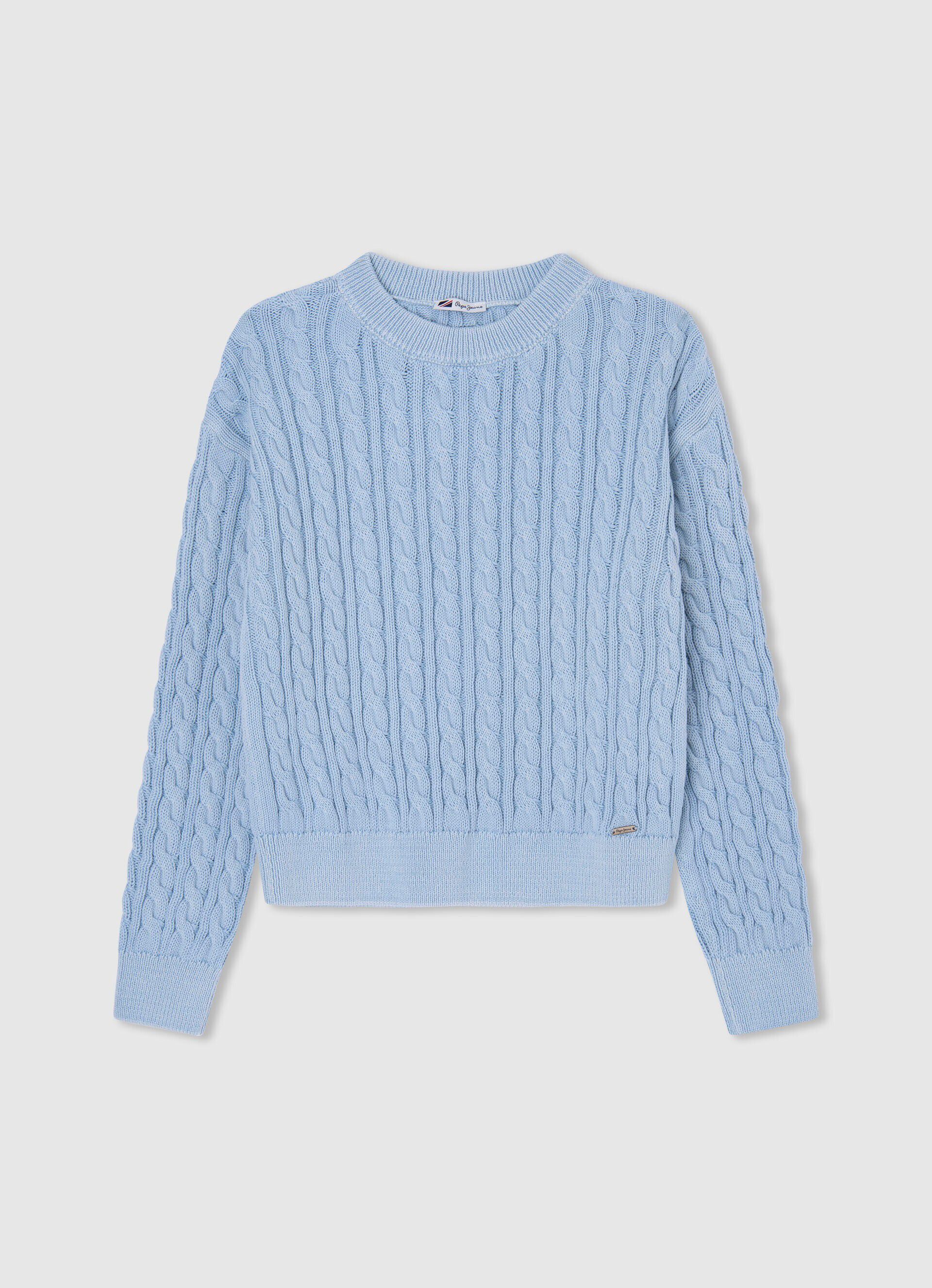 Camisa de malha trançada com gola redonda - azul-baía