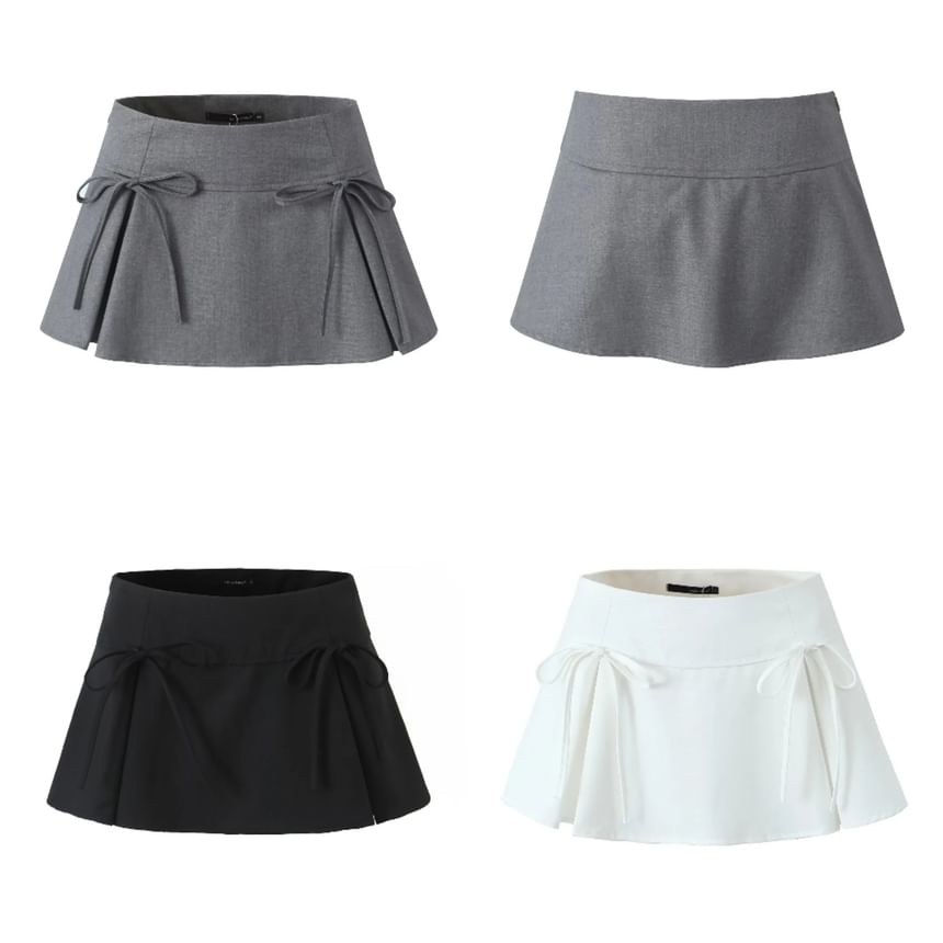 Asiris - Hoge taille strik accent effen mini geplooide rok