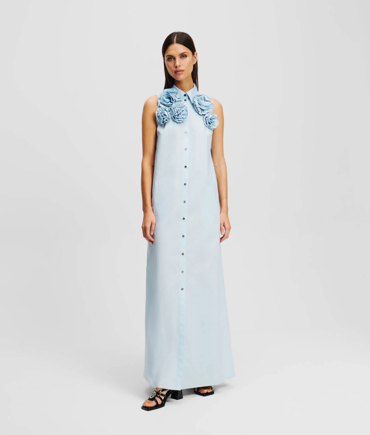 ROBE-CHEMISIER À FLEURS - Bleu Kentucky
