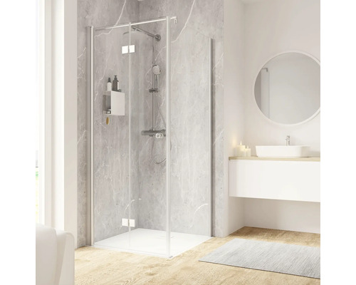 Douchedeur met zijwand en draai-vouwdeur SCHULTE Garant 2.0 ExpressPlus 90 x 90 cm, aluminium profiel, helder glas, vuilafstotende glascoating, deur linksdraaiend, zijwand rechtsdraaiend, buffergreep