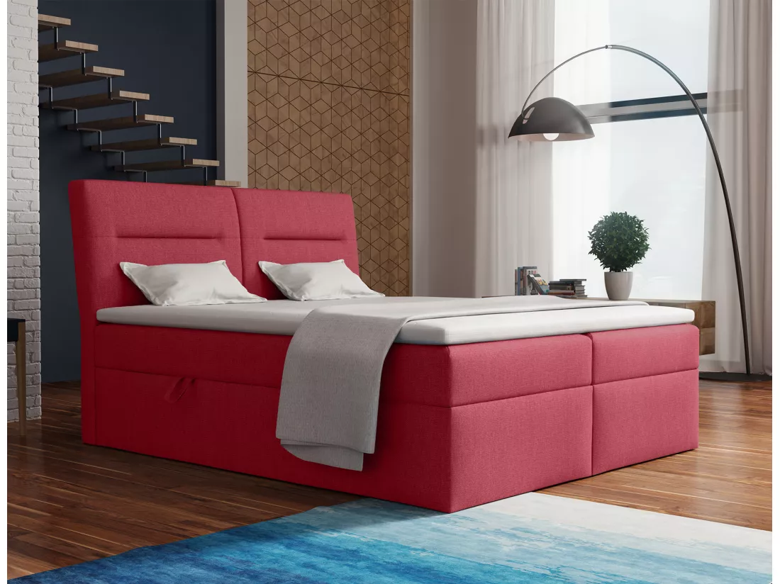 LE LIT BOXSPRING Moderno avec coffres de lit et surmatelas, en tissu Soro 60 (rouge), 180x200 cm.