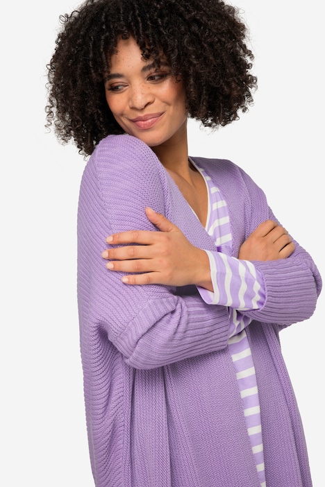 Strickjacke, oversized, offene Form, Feinstrick, V-Ausschnitt, Langarm