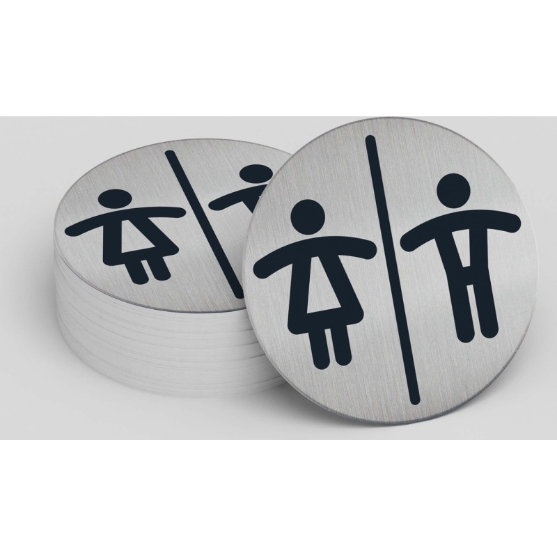 Pictogramme rond de porte - Toilettes Mixtes H/F - diam : 83mm  - acier